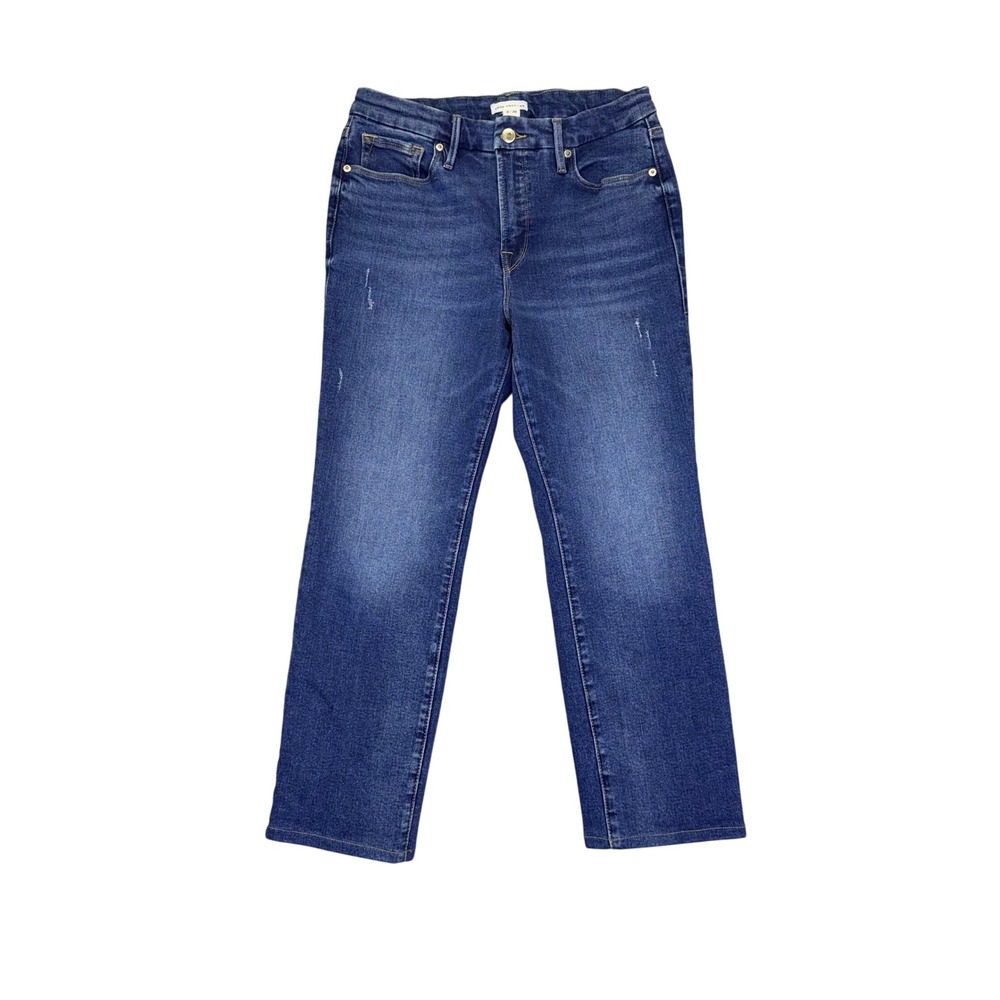 Good American High Rise Straight Leg Distressed Blue Jeans Size‎ 8/29
